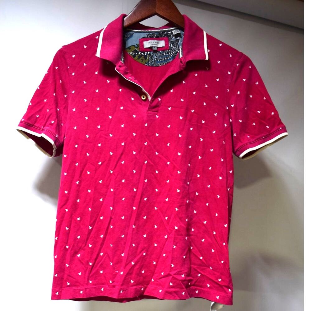 Ted Baker London Men’s Size 2 Small Pink Bunny Print Cotton Polo Shirt